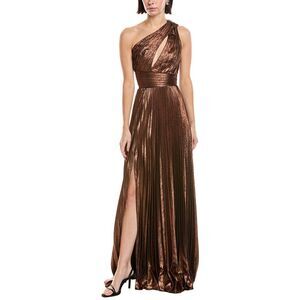 Marchesa Notte Womens  Metallic Lame One-Shoulder, Brown